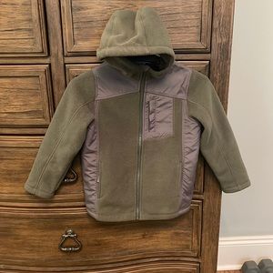 Land' End boy's army green and gray fleece lined jacket with hood. Size Med 5-6